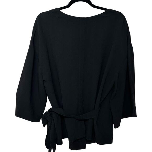NWT Theory Black Long-Sleeve Wrap V-neck Blouse Top (L) - Picture 4 of 14